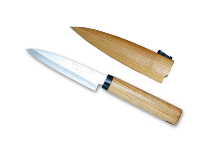 Kanetsune Seki ST100 Sharp Point Utility Knife With Cherry Wood Handle And Wooden Sheath Fruit Knife by Kanetsune