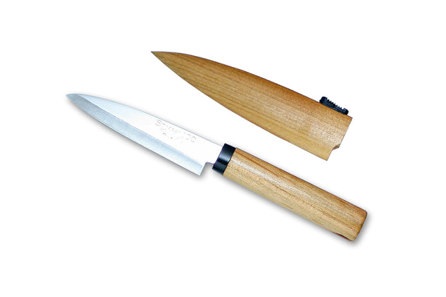 Kanetsune Seki ST100 Sharp Point Utility Knife With Cherry Wood Handle And Wooden Sheath Fruit Knife by Kanetsune