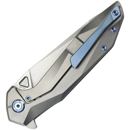 Kubey Nova Framelock Titanium Knife Bead Blast 14C28N Sandvik Stainless Blade Gray Titanium Handle Tang Pocket Clip by Kubey
