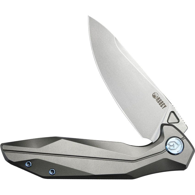 Kubey Nova Framelock Titanium Knife Bead Blast 14C28N Sandvik Stainless Blade Gray Titanium Handle Tang Pocket Clip by Kubey