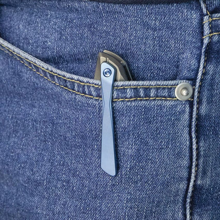 Kubey Nova Framelock Titanium Knife Bead Blast 14C28N Sandvik Stainless Blade Gray Titanium Handle Tang Pocket Clip by Kubey