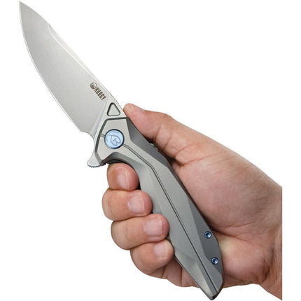 Kubey Nova Framelock Titanium Knife Bead Blast 14C28N Sandvik Stainless Blade Gray Titanium Handle Tang Pocket Clip by Kubey