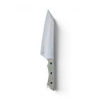 Razor Sharp AZ Messermeister Overland 8-inch camp knife with a Nitro-B steel blade and grey canvas Micarta handle.