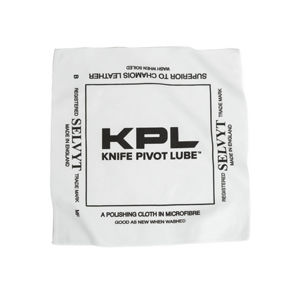 Razor Sharp AZ KPL Selvyt MF white microfiber polishing cloth for knives and precision tools with black text branding