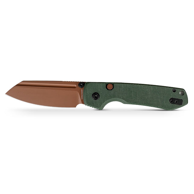 Raccoon 2.0 Top Liner Lock knife, 3.25 copper-dune blade, 7.60 overall, green Micarta handle
