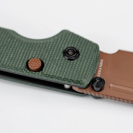Raccoon 2.0 Top Liner Lock knife, 3.25in 14C28N drop-point blade, copper-dune finish, green Micarta handle, A2907