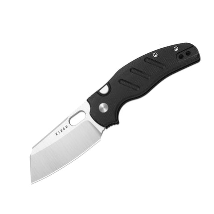 Kizer folding knife with Nitro-V satin sheepsfoot blade, 7.06" overall, black Micarta handle by Sheepdog Knives