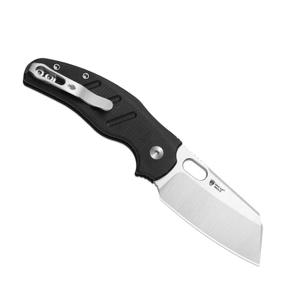 Kizer folding knife with black Micarta handle, Nitro-V sheepsfoot blade, satin finish, 7.06 inches overall, designed by Sheepdog Knives
