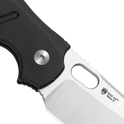 Kizer Nitro-V Sheepdog knife, 7.06" overall, 2.95" blade, satin sheepsfoot, black Micarta handle, thumb hole opener
