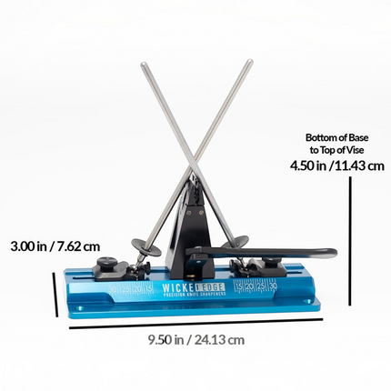 Razor Sharp AZ WE64 Cobalt Pro Pack I precision knife sharpening system with blue base and angle adjustment markings.