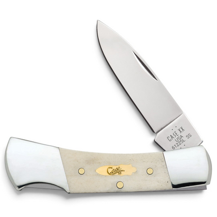 Razor Sharp AZ Case lockback knife with smooth natural bone handle, brass bomb shield, and mirror-polished blade.