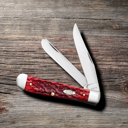 Case® | Peach Seed Jig Dark Red Bone CS Trapper Knife by Razor Sharp AZ