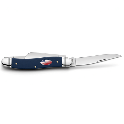 Razor Sharp AZ Case XX Stockman knife with navy blue synthetic handle and Stars and Stripes inlay shield
