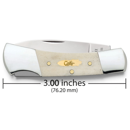 Razor Sharp AZ Case lockback pocket knife with smooth natural bone handle and brass bomb shield, 3 inches closed.