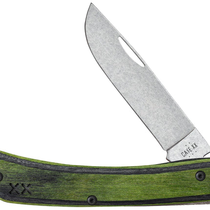 Case Crossroads XR Sod Buster Jr knife with Green Hornet DymaLux wood handle and stonewashed S35VN blade