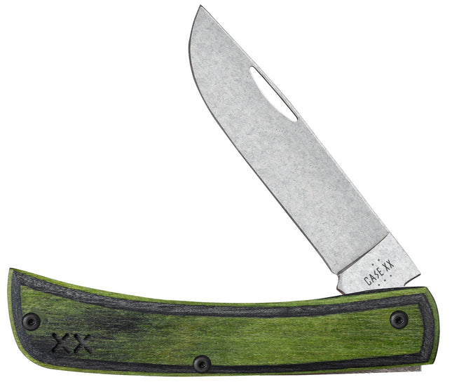 Case Crossroads XR Sod Buster Jr knife with Green Hornet DymaLux wood handle and stonewashed S35VN blade