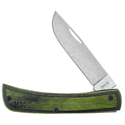 Case Crossroads XR Sod Buster Jr knife with Green Hornet DymaLux wood handle and stonewashed S35VN blade