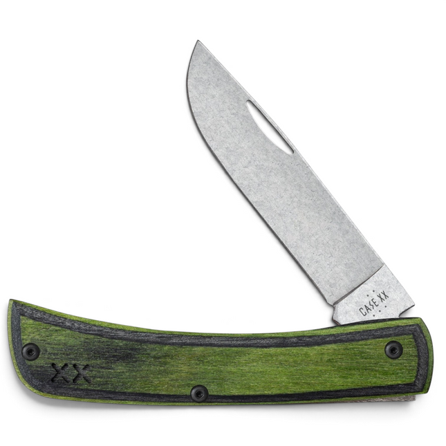 Case Crossroads XR Sod Buster Jr knife with Green Hornet DymaLux wood handle and stonewashed S35VN blade