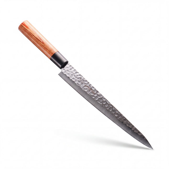 Kanetsune KC-959 Sujihiki 9.5" – DSR-1K6 High Carbon Stainless Steel, Hammered Finish, Wood Handle