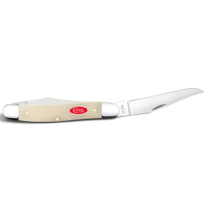 Razor Sharp AZ Case Muskrat pocket knife with smooth natural bone handle, red oval shield, and stainless steel blade.