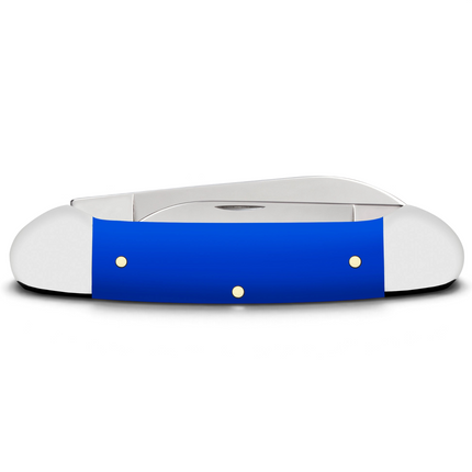 Razor Sharp AZ Case Royal Blue synthetic smooth handle Canoe folding knife with polished stainless steel blades