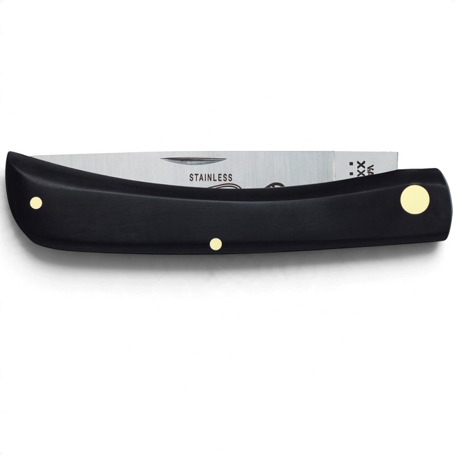 Razor Sharp AZ Case Sodbuster folding pocket knife with a black synthetic handle and mirror-polished stainless blade