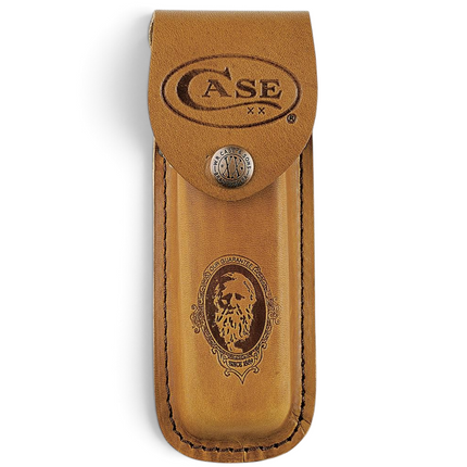 Razor Sharp AZ Case 6.5 BoneStag folding hunter knife leather sheath with embossed logo and snap closure