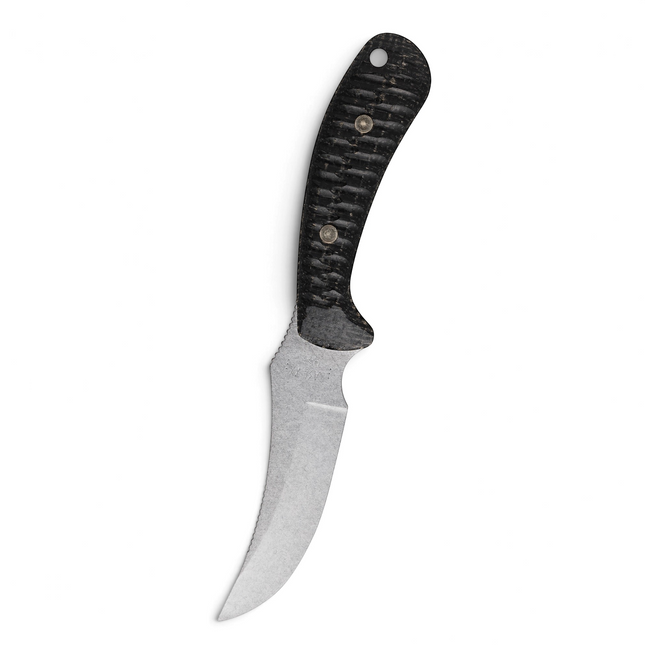Razor Sharp AZ Case Ridgeback Hunter knife with a stonewash stainless steel swept skinner blade and black burlap handle.