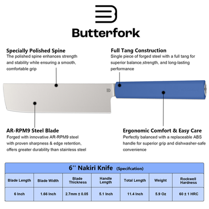 Butterfork Purest 6.2'' Nakiri w/Oak Sheath - Ultramarine by Butterfork