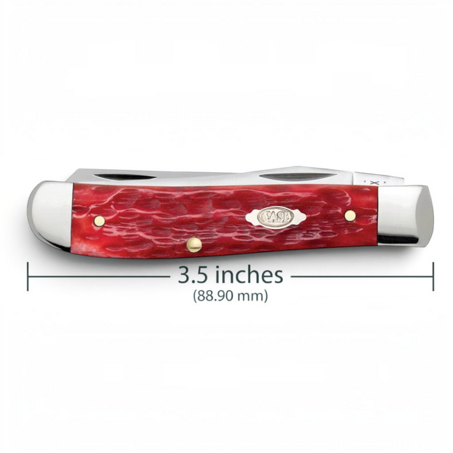 Razor Sharp AZ Case Peach Seed jigged dark red bone handle mini trapper knife with mirror-polished carbon steel blades
