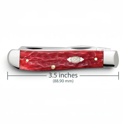 Razor Sharp AZ Case Peach Seed jigged dark red bone handle mini trapper knife with mirror-polished carbon steel blades