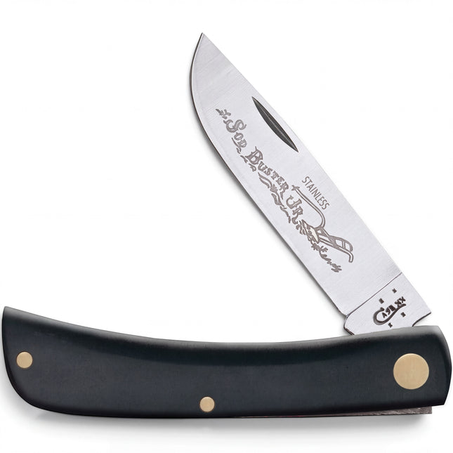 Case XX Sod Buster Jr Folding Pocket Knife – Tru-Sharp Stainless Skinner Blade, Black Synthetic Handle, Made in USA (CA095 / 2137SS)