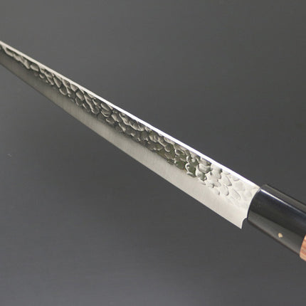 KC-959 Sujihiki Carbon 240mm Kanetsune knife with hammered blade and wooden handle