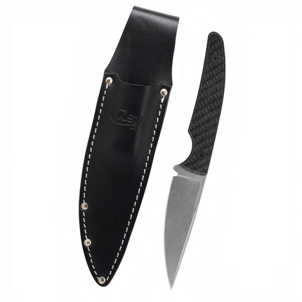Case CT2 Hunter Black Carbon Fiber Weave Fixed Blade Knife with Leather Sheath by Case®