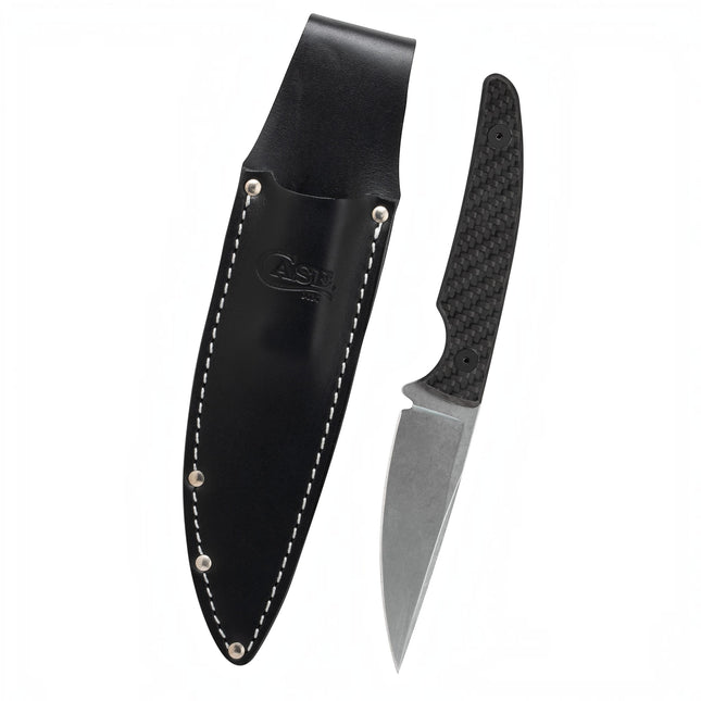Case CT2 Hunter Black Carbon Fiber Weave Fixed Blade Knife with Leather Sheath by Case®