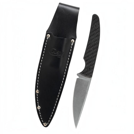 Case CT2 Hunter Black Carbon Fiber Weave Fixed Blade Knife with Leather Sheath by Case®