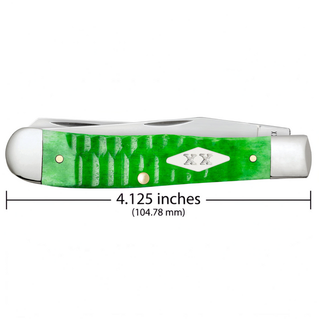 Razor Sharp AZ Case Trapper knife with bright green gator jigged bone handle and mirror-polished stainless steel blades