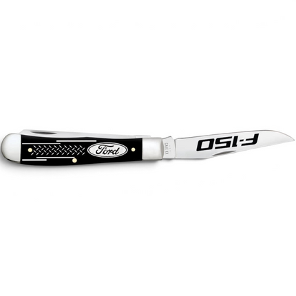 Razor Sharp AZ Case Ford F-150 trapper pocket knife with smooth black synthetic handle and polished steel blades