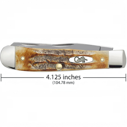 Razor Sharp AZ Case 6.5 BoneStag Trapper knife with honey and amber jigged bone handle and mirror-polished steel blades