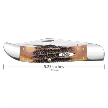 Razor Sharp AZ Case 6.5 BoneStag folding hunter knife with honey and amber jigged bone handle and polished steel blades