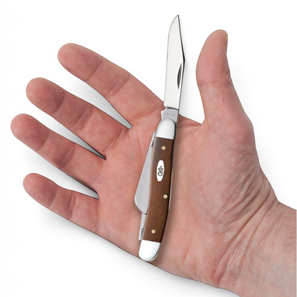 Razor Sharp AZ Case Smooth Chestnut Bone Medium Stockman pocket knife held in a hand with one blade open