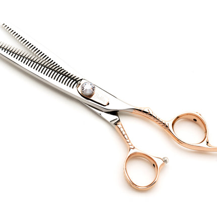 Dynasty Dahlia rose gold D-35 double-tooth thinner, open stylist shear
