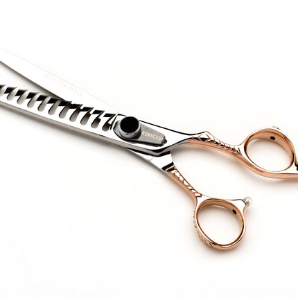 Dynasty Renegade rose gold 13-tooth serrated chunker barber, open
