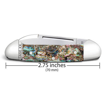 Razor Sharp AZ Case Smooth Abalone Baby Butterbean folding knife with iridescent handle and mirror-polished blades.