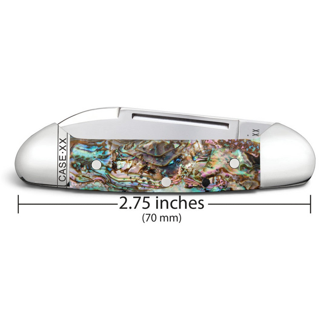 Razor Sharp AZ Case Smooth Abalone Baby Butterbean folding knife with iridescent handle and mirror-polished blades.