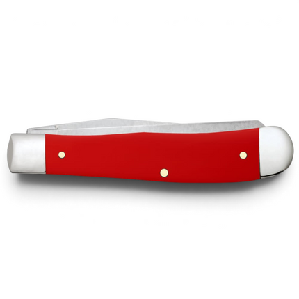 Razor Sharp AZ Case American Workman trapper knife with a smooth red synthetic handle and carbon steel blades.