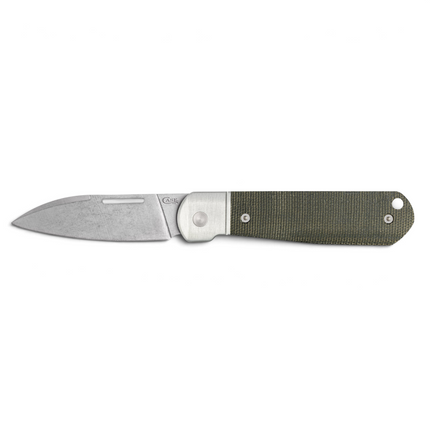 Razor Sharp AZ Case Highbanks knife with OD green canvas Micarta handle and stonewash satin CPM-20CV Wharncliffe blade