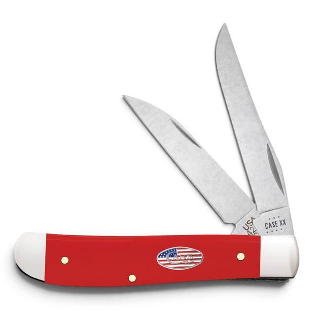 Razor Sharp AZ Case American Workman mini trapper knife with smooth red synthetic handle and two carbon steel blades