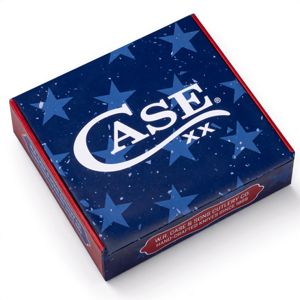 Razor Sharp AZ Case XX patriotic navy blue cigar box with white stars and stripes design for pocket knife storage