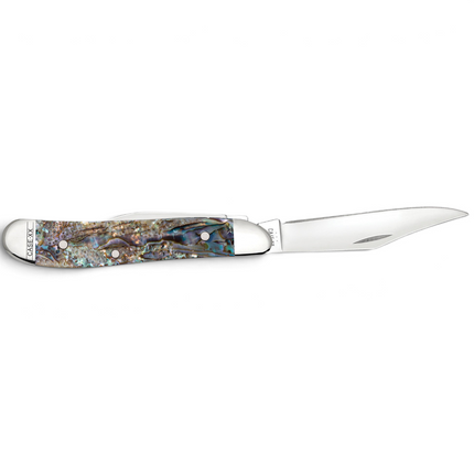 Razor Sharp AZ Case Smooth Abalone Peanut folding knife with iridescent shell handle and polished stainless steel blade